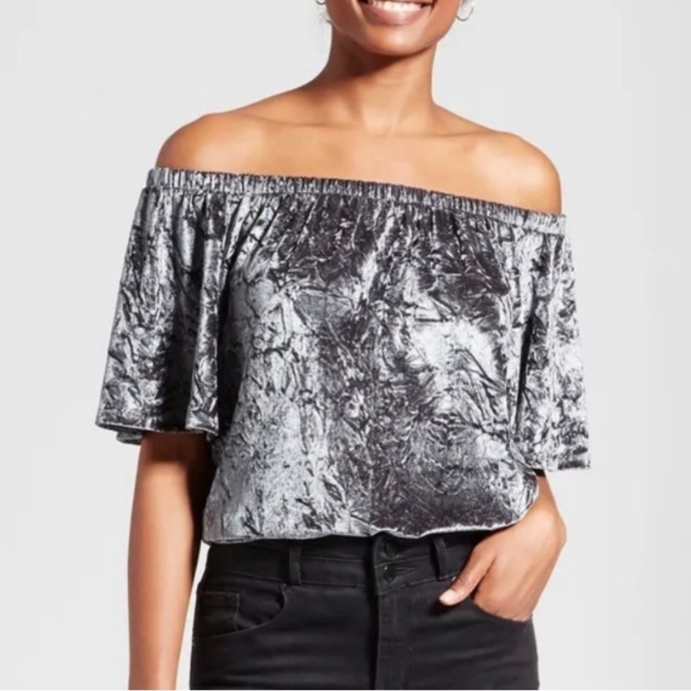 Knox Rose crushed velvet off the shoulder top, medium